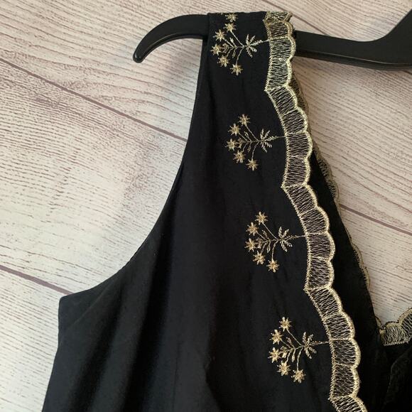 Ann Taylor Black and Gold Embroidery Dress Midi Sleeveless V Neck Size 2 - Picture 16 of 16